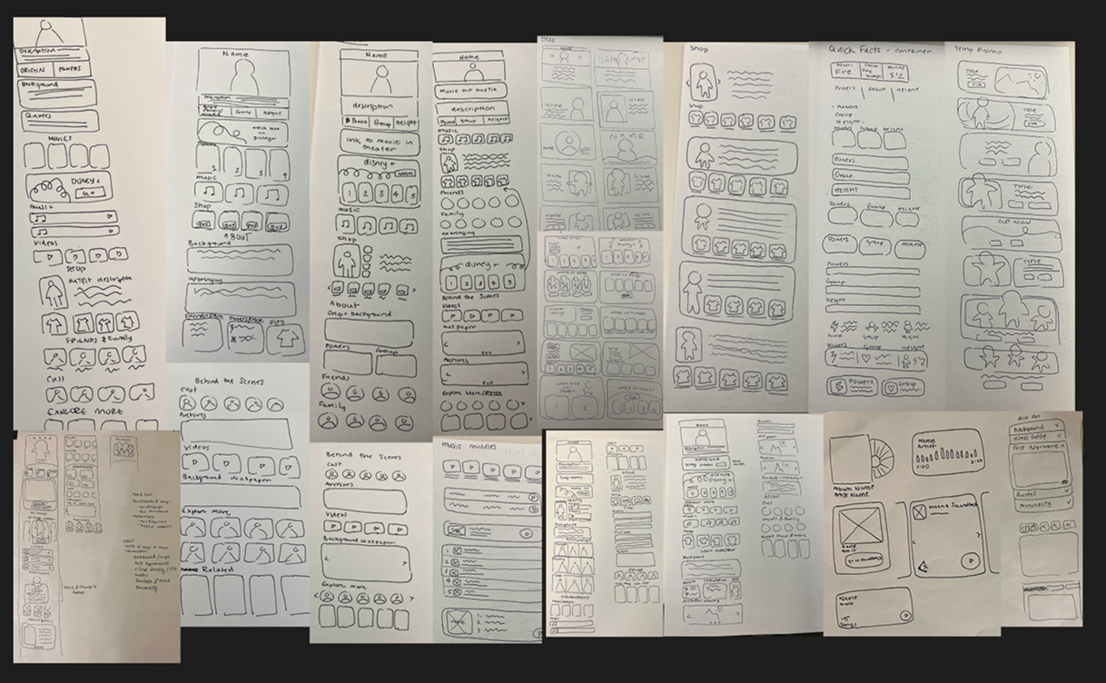 Paper wireframe sketches